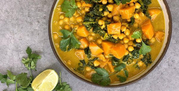 Squash, kale and chickpea curry with lime and chilli