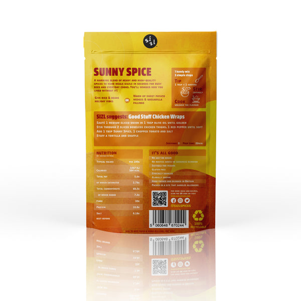 - Sunny Spice 75g – Multi-use blend of high-quality spices and herbs to send a warm tingle through your rice